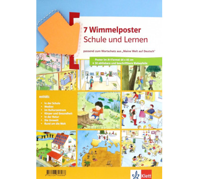 Wimmelposter Schule und Lernen passend zum Wortschatz aus "Meine Welt auf Deutsch". 7 Poster